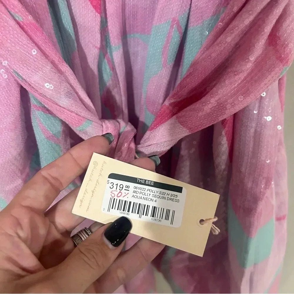 HUTCH Polly Sequin Dress Aqua Neon Size 4 NWOT - Picture 5 of 5